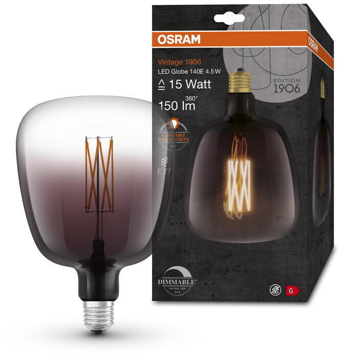 Osram LED lamp replaces 15W E27 special shape in black-transparent 4.5W 150lm 1600K dimmable 1-pack grey