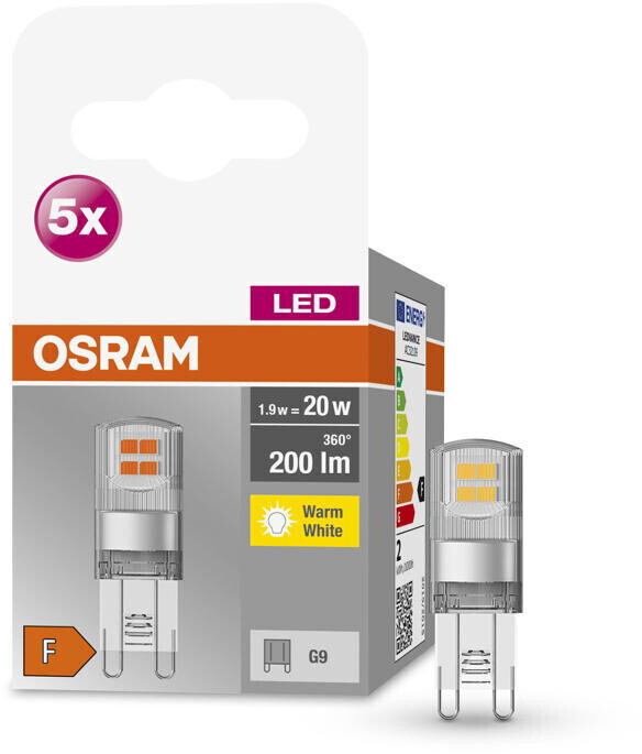 Osram LED lamp replaces 20W G9 bulb in transparent 1.9W 200lm 2700K 5-pack transparent