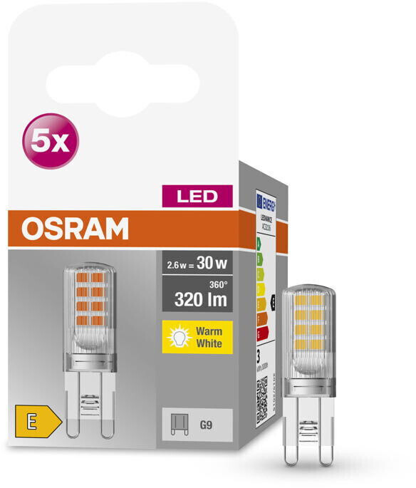 Osram LED lamp replaces 30W G9 bulb in transparent 2.6W 320lm 2700K 5-pack transparent