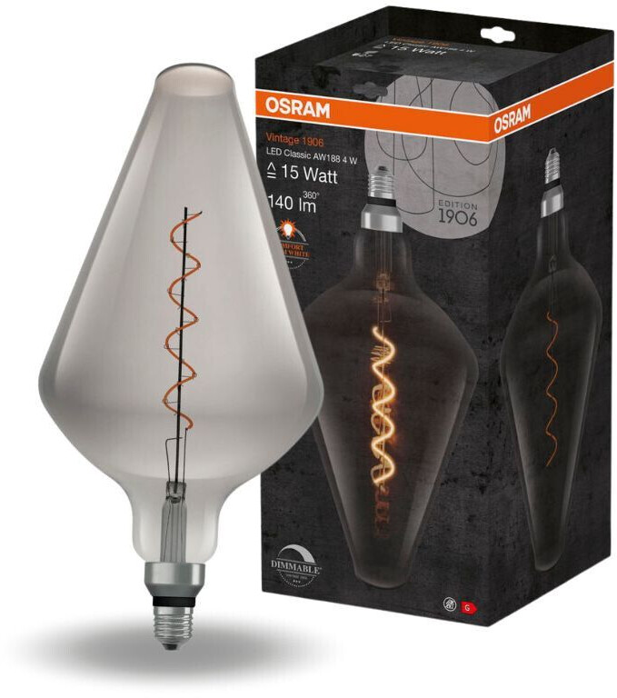 Osram LED lamp replaces 15W E27 special shape in black-transparent 4W 140lm 1800K dimmable 1-pack grey