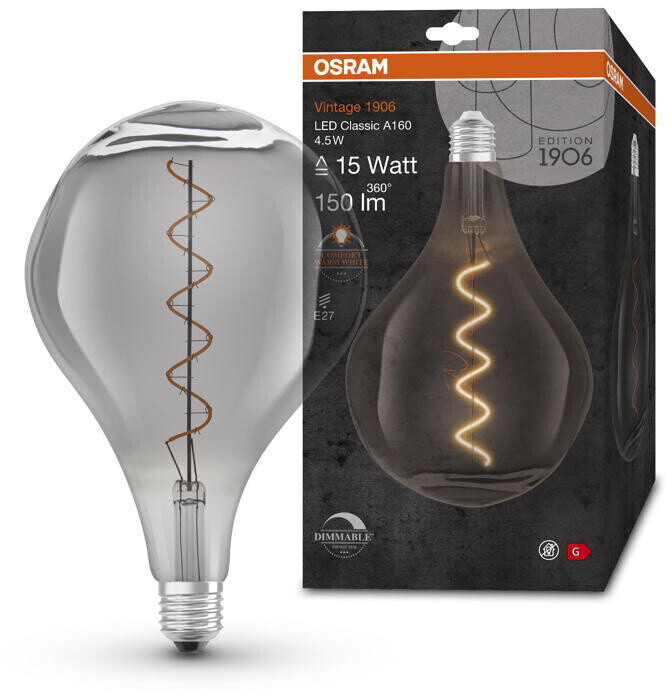 Osram LED lamp replaces 15W E27 special shape in black-transparent 4.5W 150lm 1700K dimmable 1-pack grey