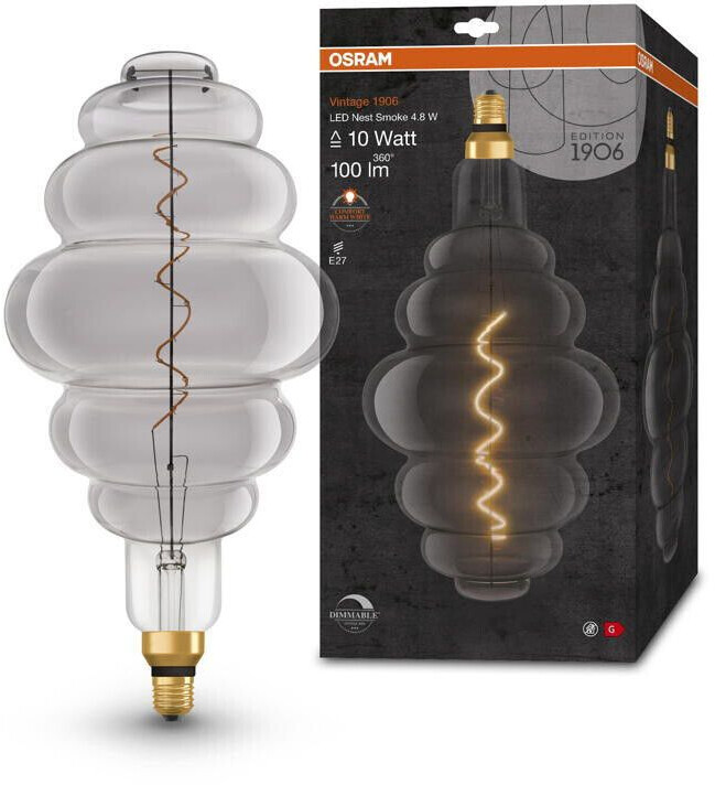 Osram LED lamp replaces 10W E27 special shape in black-transparent 4.8W 100lm 1800K dimmable 1-pack grey