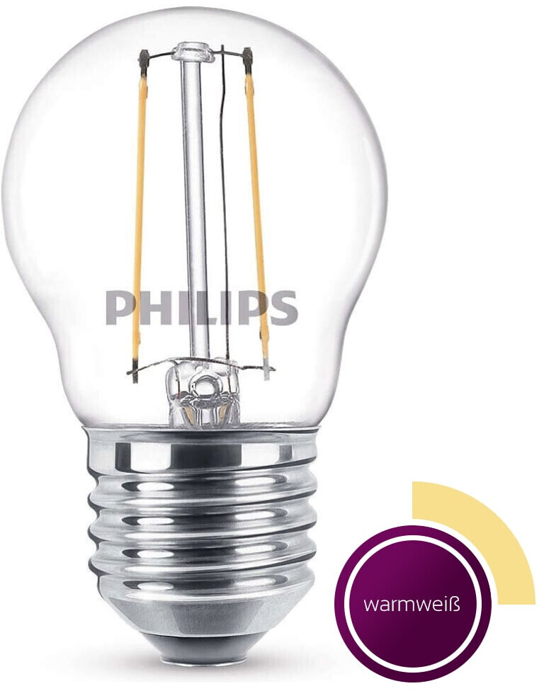 Philips LED lamp replaces 25W, E27 teardrop shape P45, clear filament, warm white, 250 lumens, not dimmable, pack of 1 [Energy Class A++] [Used - Good] transparent