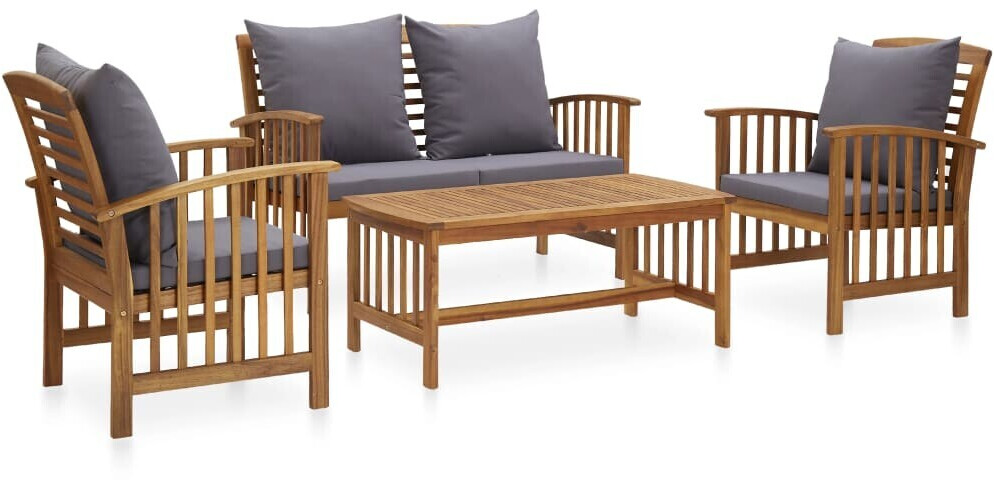 vidaXL Salon de jardin 4 pièces en bois d'acacia avec coussins gris