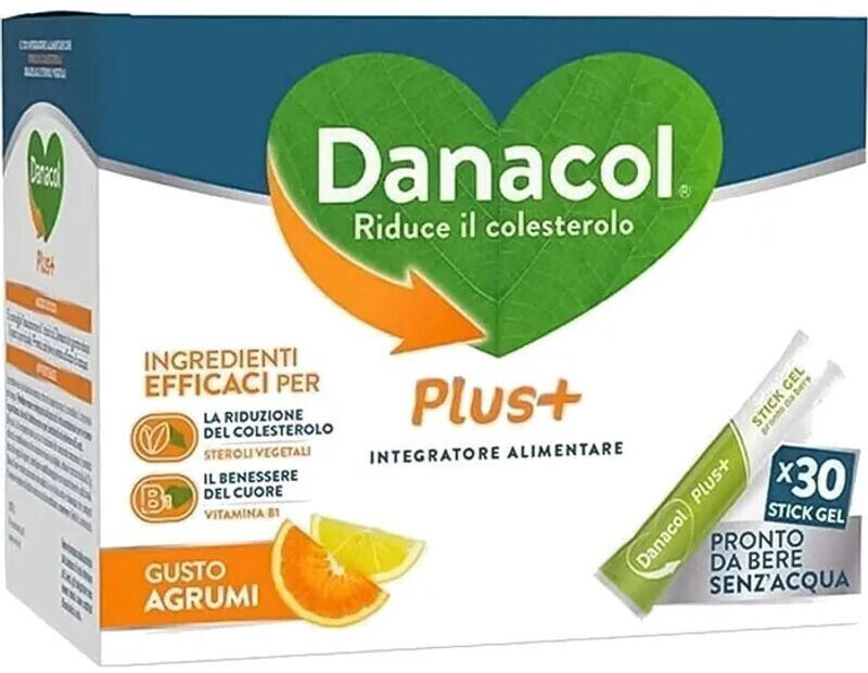 Danacol Plus+ - Integratore alimentare per la riduzione del colesterolo -  30 Stick pronti da bere
