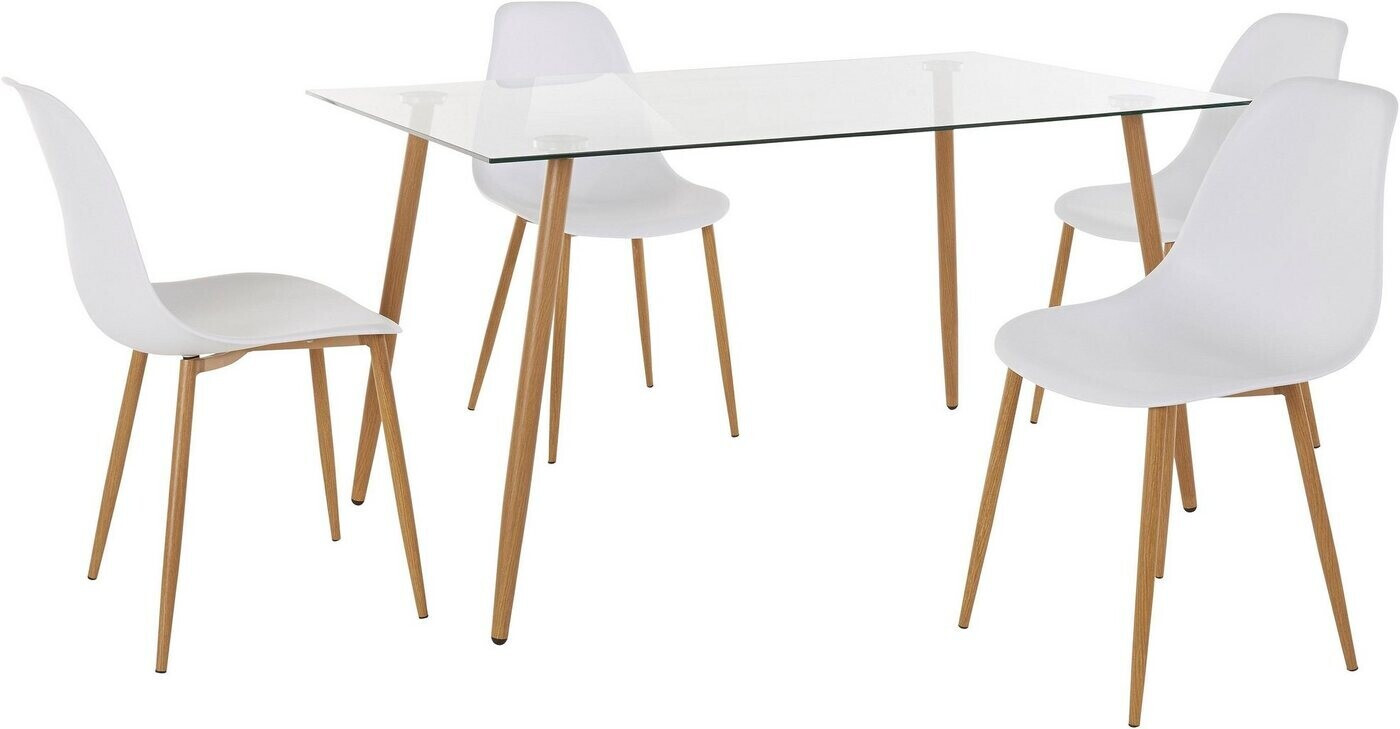 (Kunststoffschale), bei Weiß( 4 INOSIGN Eckiger Glastisch | Essgruppe (Set, € ab Weiß) mit Stühlen Preisvergleich 254,99 5-tlg), Miller