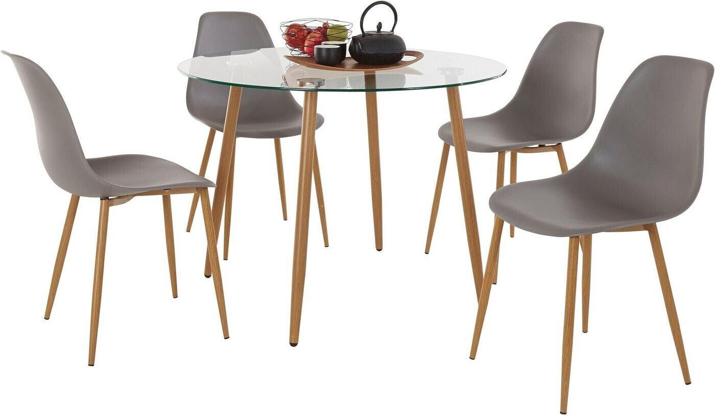INOSIGN Essgruppe Miller (Set, 5-tlg), Glastisch mit 4 Stühlen ( Kunststoffschale)( hellgrau) ab 229,49 € | Preisvergleich bei