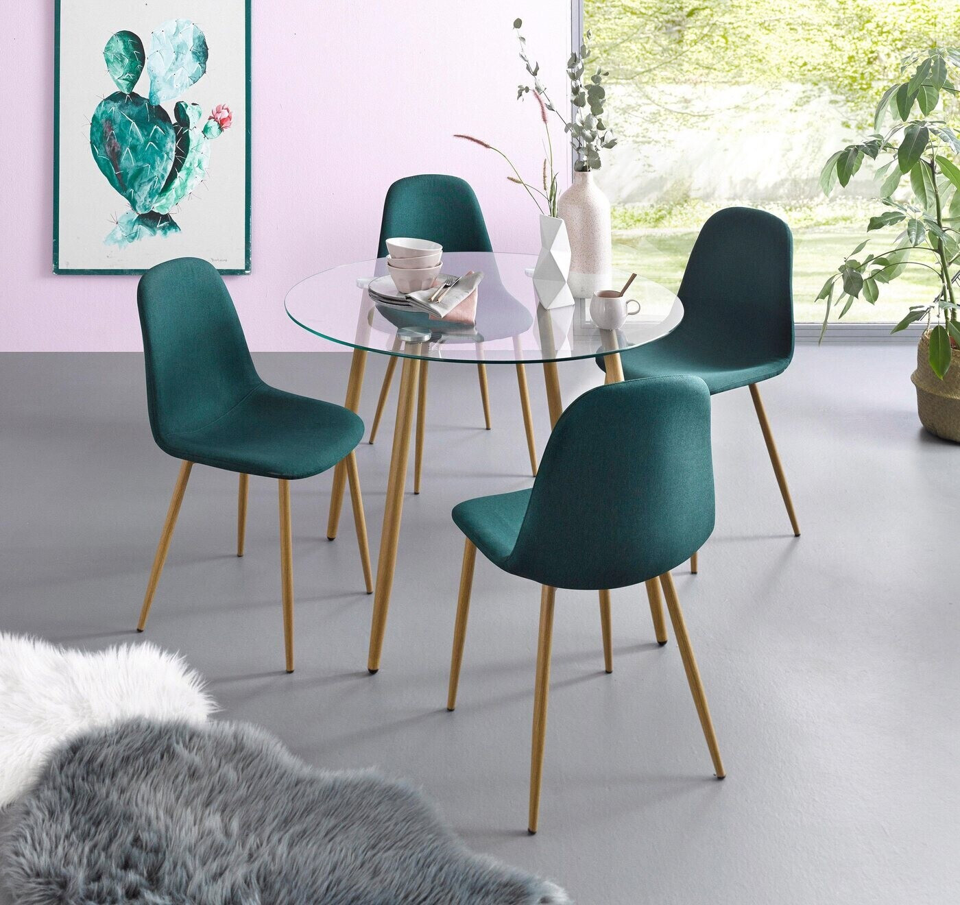 INOSIGN Essgruppe Miller ab 215,34 bei 4 Preisvergleich dunkelgrün) € Stühlen | 5-tlg), (Webstoff)( mit (Set, Glastisch