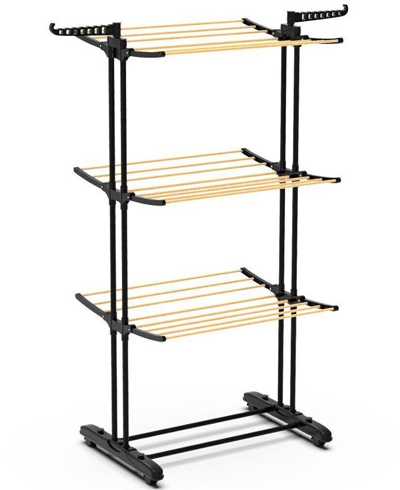 Vounot Mobile indoor metal drying tower with 4 wheels & 6 wings, 3 tiers, wood look