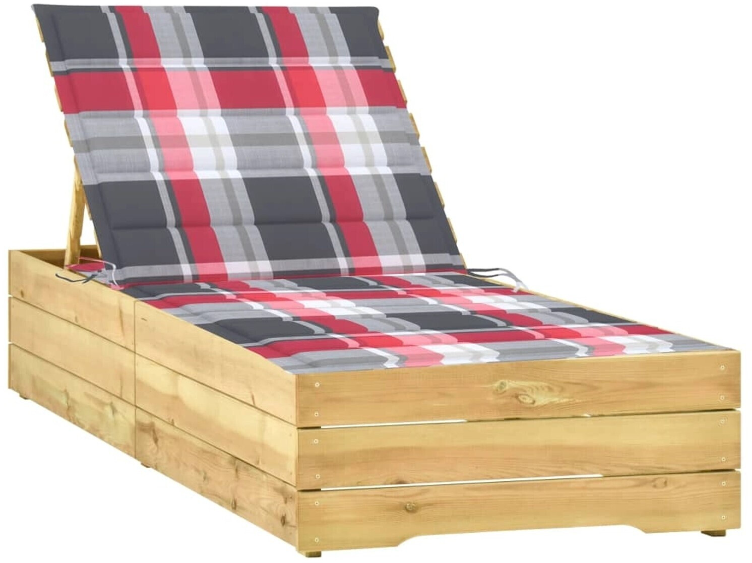 vidaXL Sonnenliege mit roter Karomuster-Auflage Kiefer Imprägniert mehrfarbig (3065922)