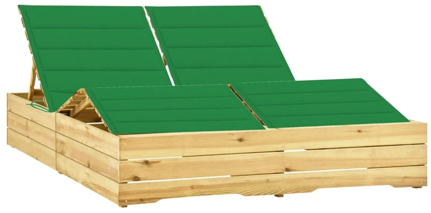 vidaXL Doppel-Sonnenliege mit grünen Auflagen Kiefer Imprägniert grün (3065989)