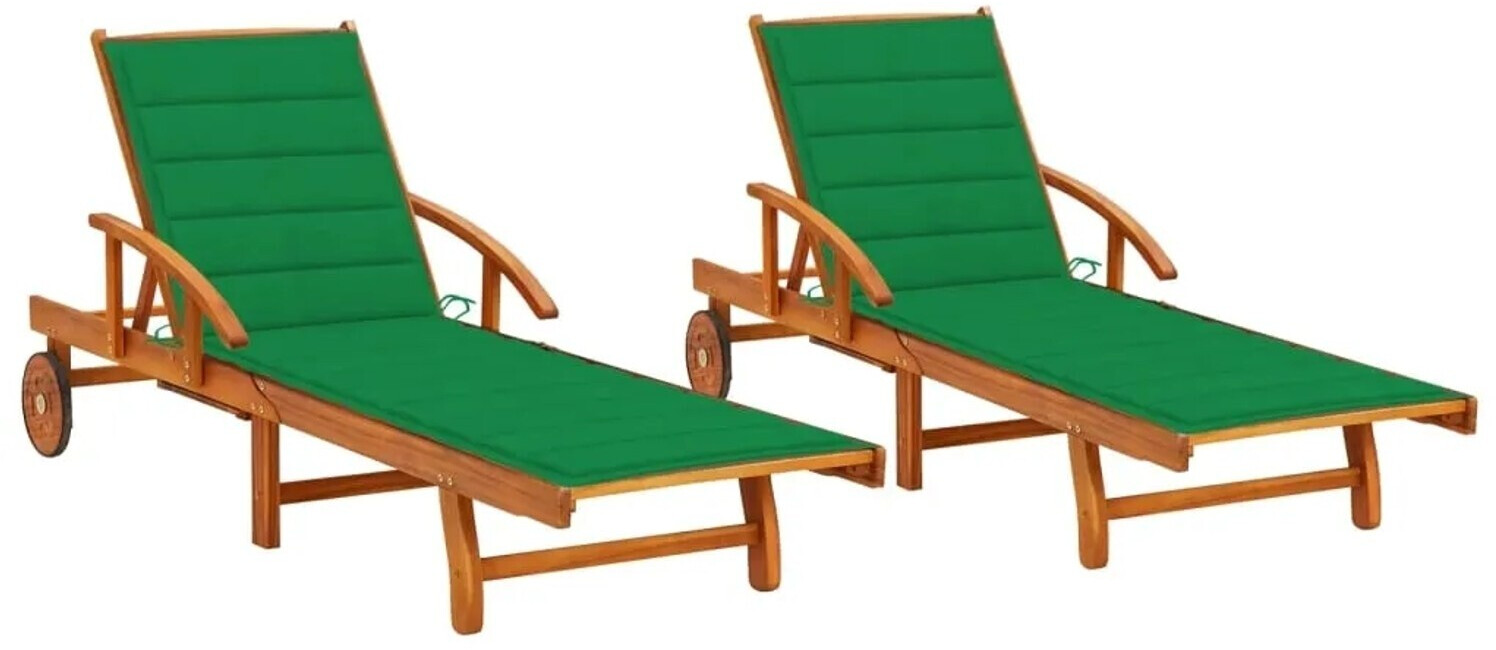 vidaXL Sonnenliegen 2 Stk. mit Auflagen Akazie grün (3077335)