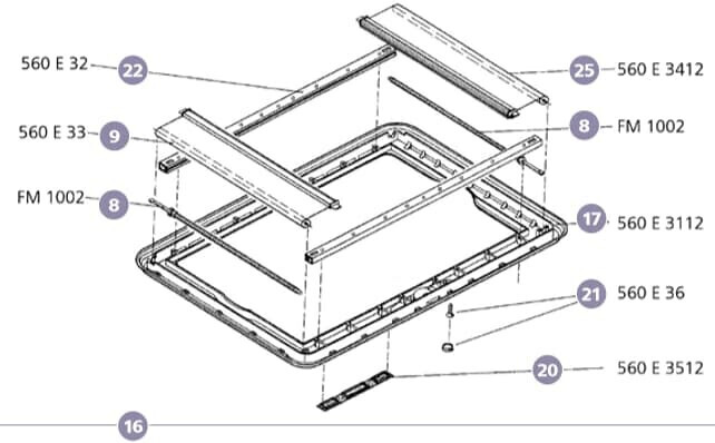 Dometic Innenrahmen ohne Anbauteile, cremeweiß -Seitz Ersatzteil Nr. 560E3125 - für Heki 1