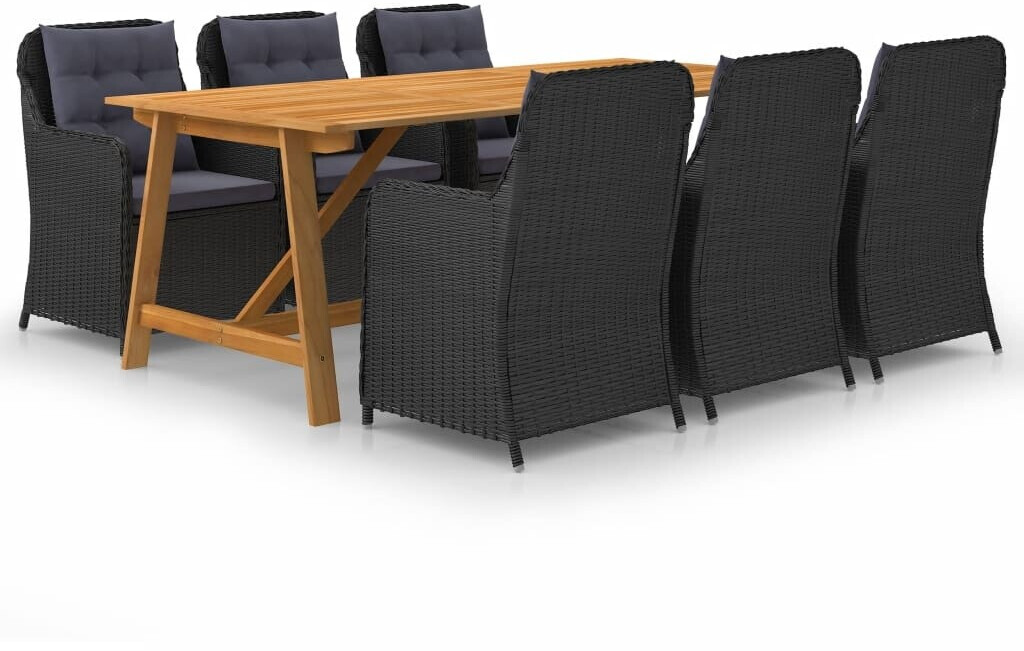 vidaXL Ensemble de salle à manger de jardin 7 pcs coussin inclus (3068826) noir