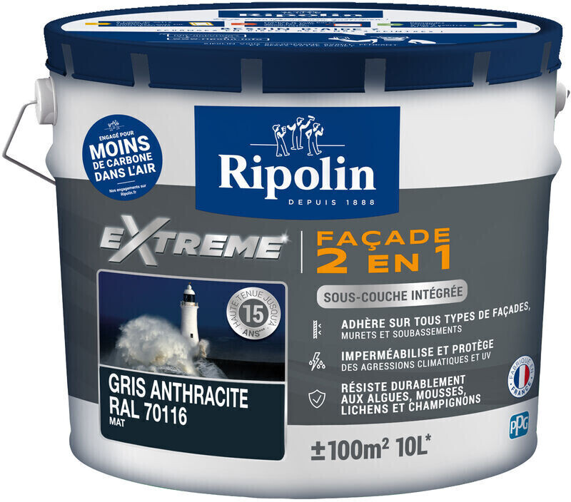 Ripolin Extrême Façade 2 en 1 10 L gris anthracite