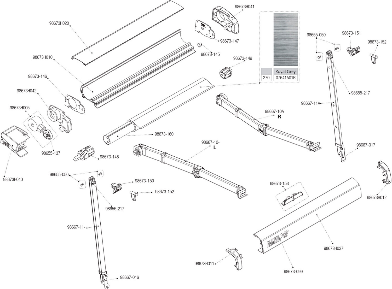 Fiamma Endkappe rechts, schwarz - Fiamma Ersatzteil Nr. 98673H041 - für F40van