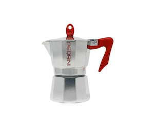 Pedrini coffee maker Kaffettiera 1 Moka mug in aluminum & Ergonomic red