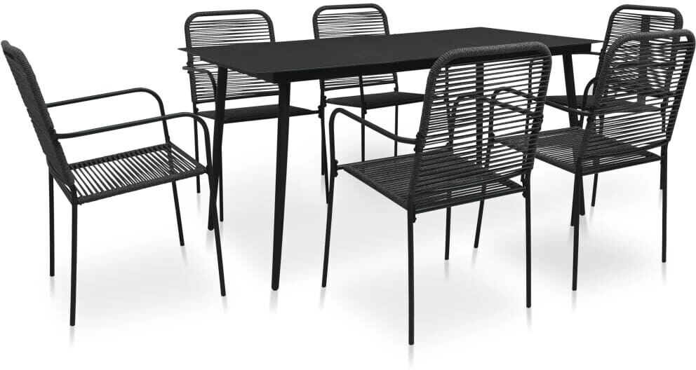 vidaXL Mobilier à dîner d'extérieur 7 pcs corde en coton et acier noir (3058278)