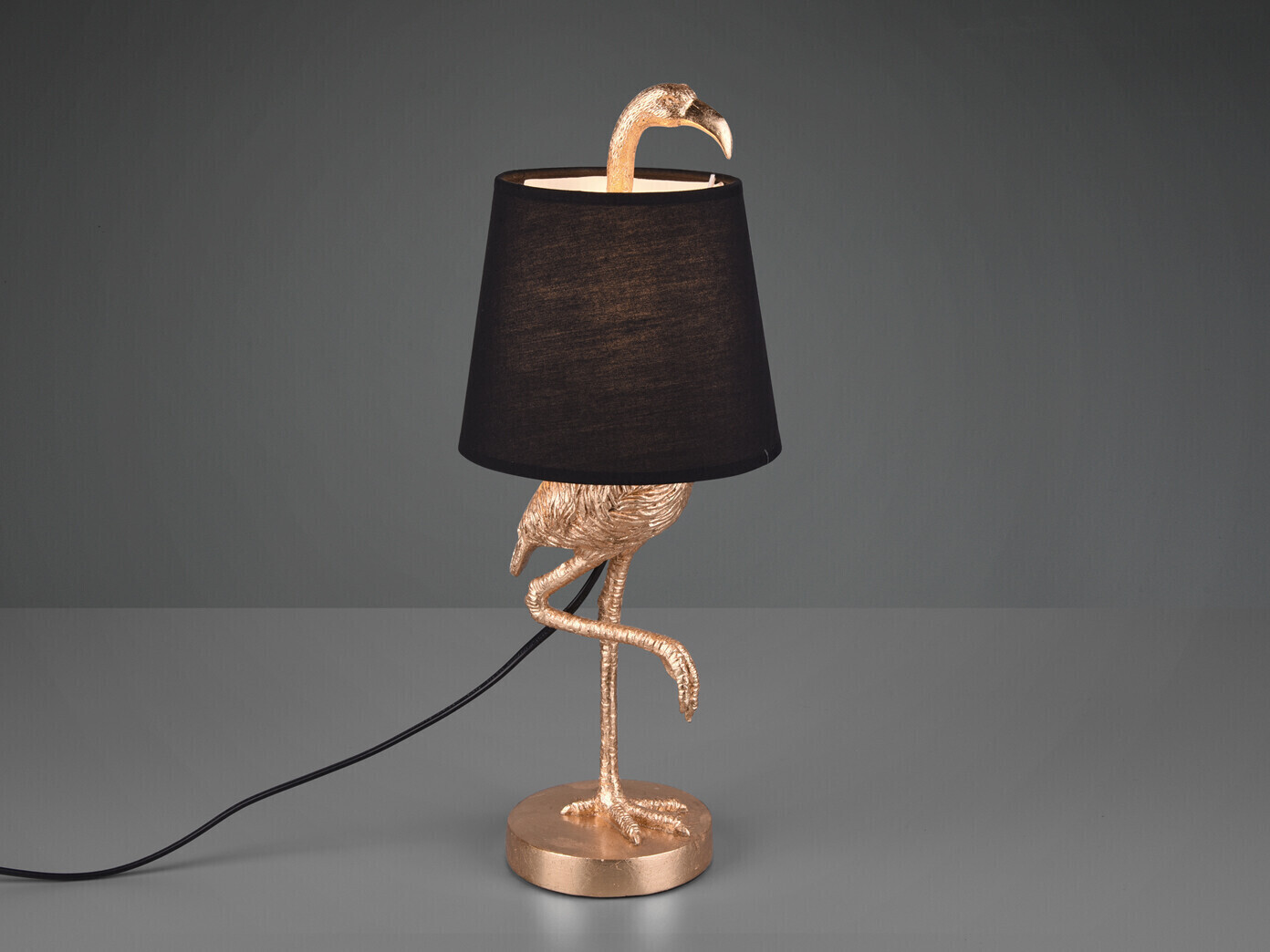 Trio Retro Tischleuchte Flamingo in Gold mit Stoff Lampenschirm in Schwarz,  Höhe 42cm ab 37,90 € | Preisvergleich bei