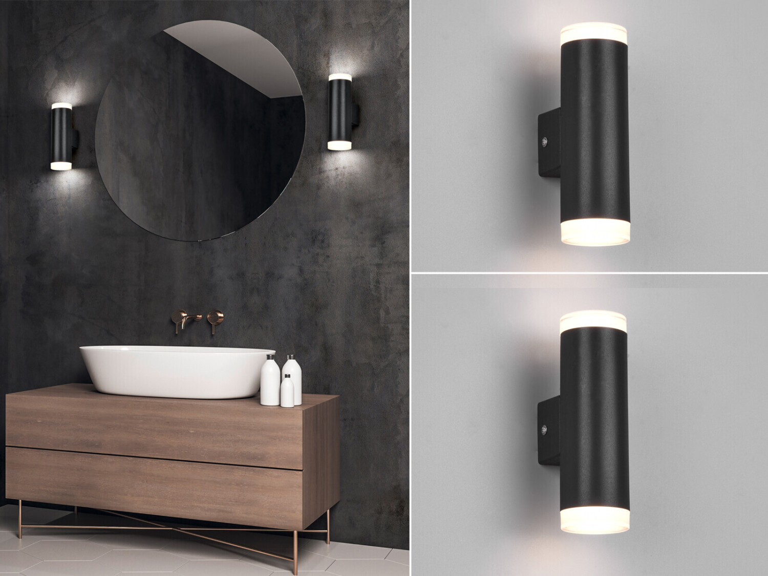 Trio LED Badezimmer Wandleuchte Set bei seitlich ab 61,99 WC Bad Spiegelleuchte € Schwarz Preisvergleich Gäste für 