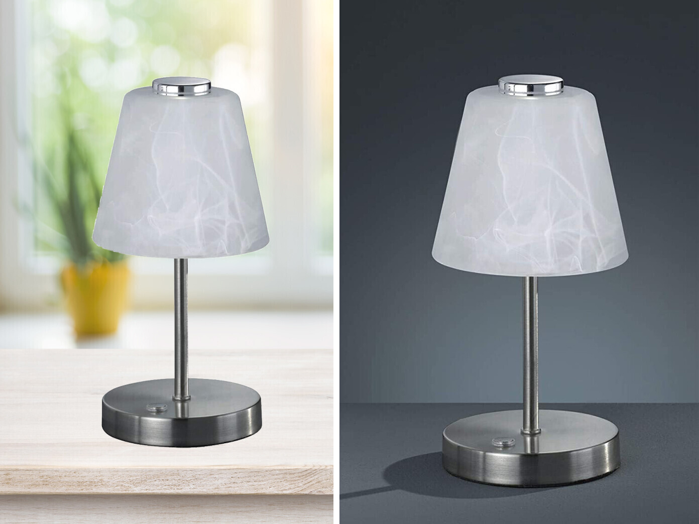Trio LED Alabaster SET 4-fach Silber Glas, 2er Preisvergleich | Touch hoch Tischleuchten 38,99 € Dimmer ab bei 24cm