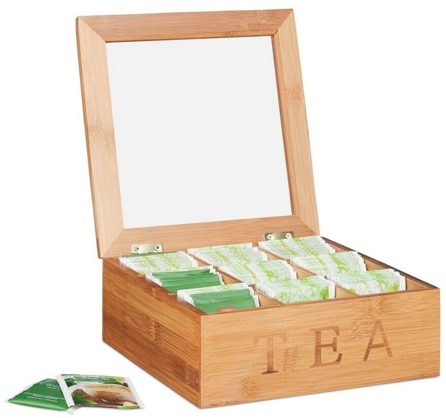 Relaxdays Tea box bamboo 9 compartments