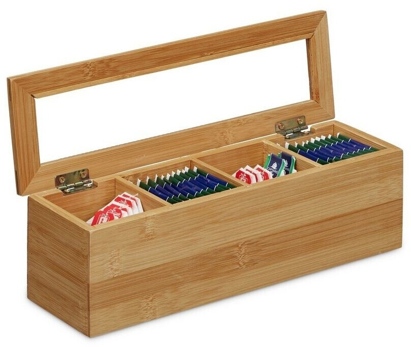 Relaxdays Tea box bamboo 4 compartments