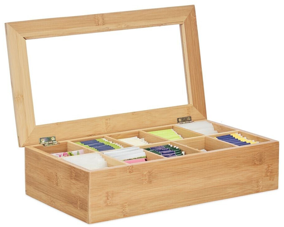 Relaxdays Tea box bamboo 10 compartments