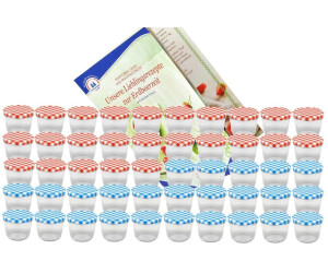 MamboCat Set van 40 weckpotten, 230 ml, met strikdecoratie, deksel tot 82 incl. receptenboekje met diamant Gelierzauber receptenboekje, jampotten, inmaakpotten, weckpotten