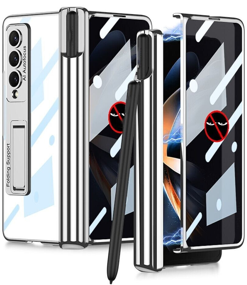 Wigento Für Samsung Galaxy Z Fold4 5G Magnetische Aluminium / Glas PRIVACY Handy  Tasche Hülle Etuis Silber + Stift Halterung ab 24,85 €