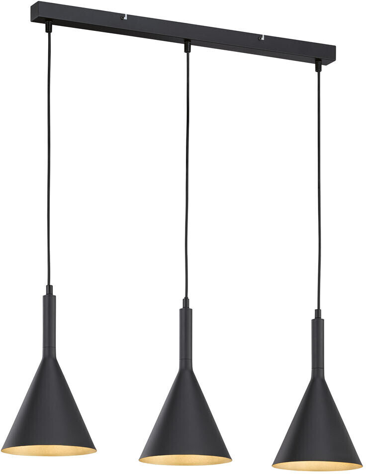 Fischer & Honsel Pendelleuchte 'Tape' – 3x E27, Rattanschirm, Schwarz, 140 Cm Höhe