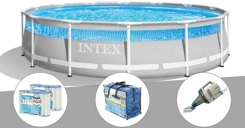 Intex Prism Frame Clearview ronde 427 x 107 cm (6 cartouches de filtration, bâche à bulles, aspirateur)