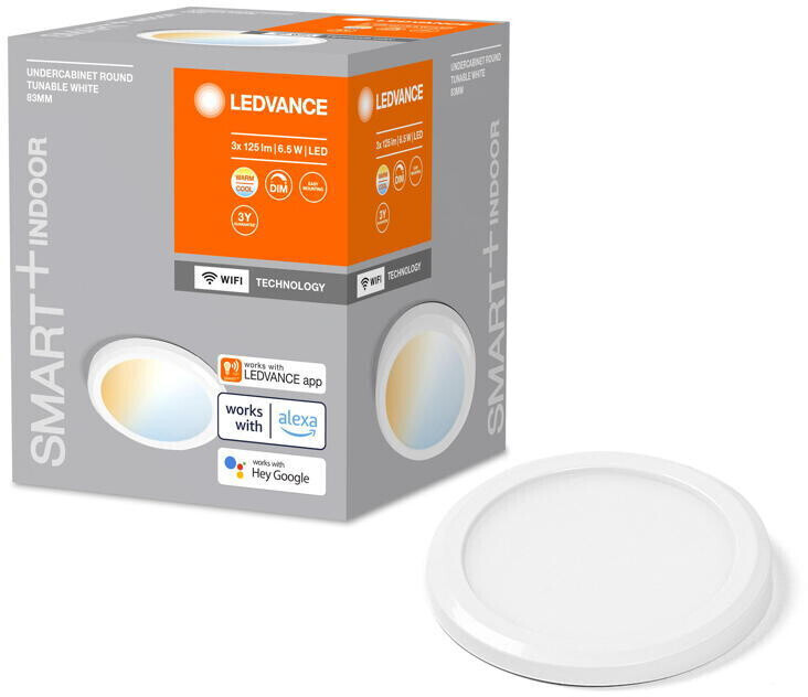LEDVANCE Smart+ WLAN LED under-cabinet light Round in white 3x 2.2W 375lm tunable white