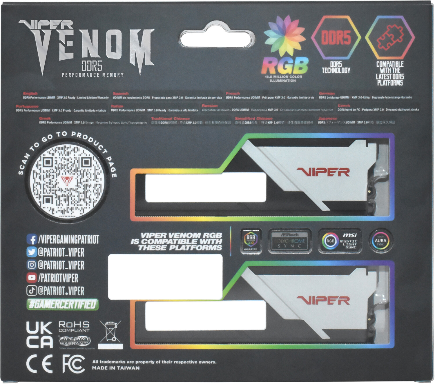 Patriot Viper Venom RGB 32GB Kit DDR5-6800 CL34 (PVVR532G680C34K