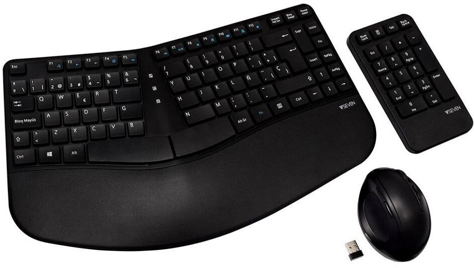 V7 Clavier ergonomique sans fil, Souris, et Keypad Combo (ES)