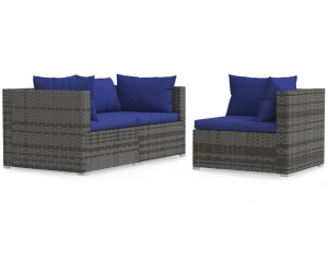 vidaXL 3-tlg. Garten-Lounge-Set Poly Rattan grau mit Kissen dunkelblau  (317571) ab 234,99 €