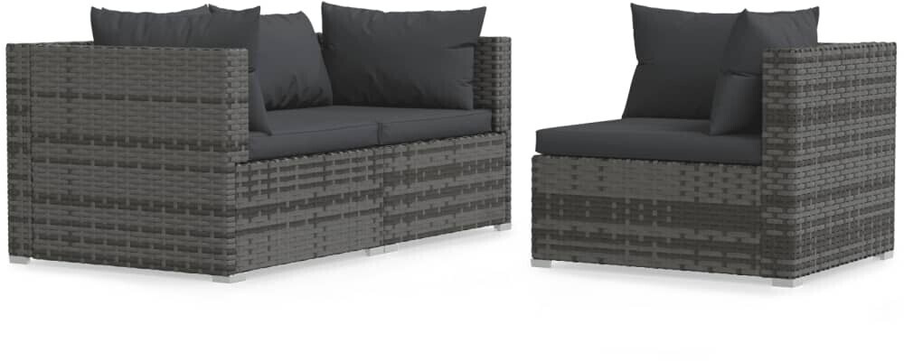 vidaXL Salon de jardin 3 pcs résine tressée gris avec coussins anthracite (317516)