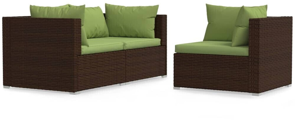 vidaXL Salon de jardin 3 pcs résine tressée marron avec coussins vert (317560)