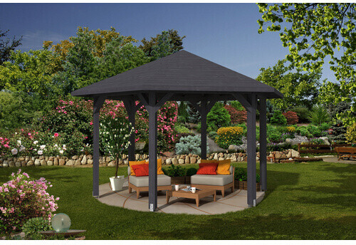 Skan Holz Pavillon Nancy 3 Zeltdach sechseckig 480 x 316 x 416 cm grau
