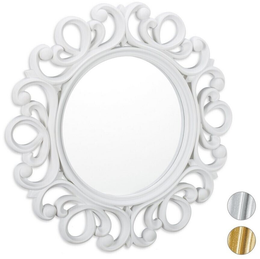 Relaxdays Wall mirror 10025533 baroque round white plastic frame Ø 50cm