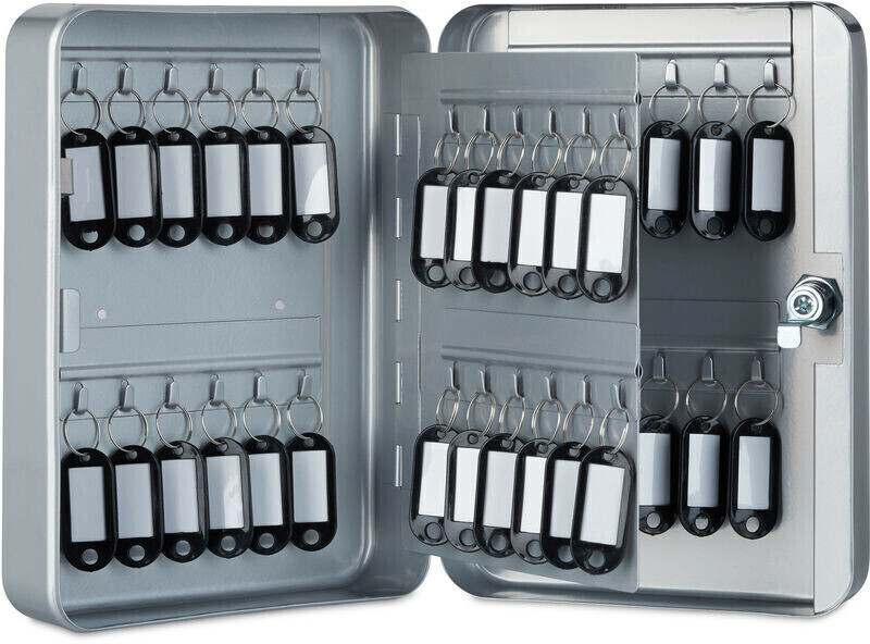 Relaxdays Key box gray with 48 hook cylinder lock St.