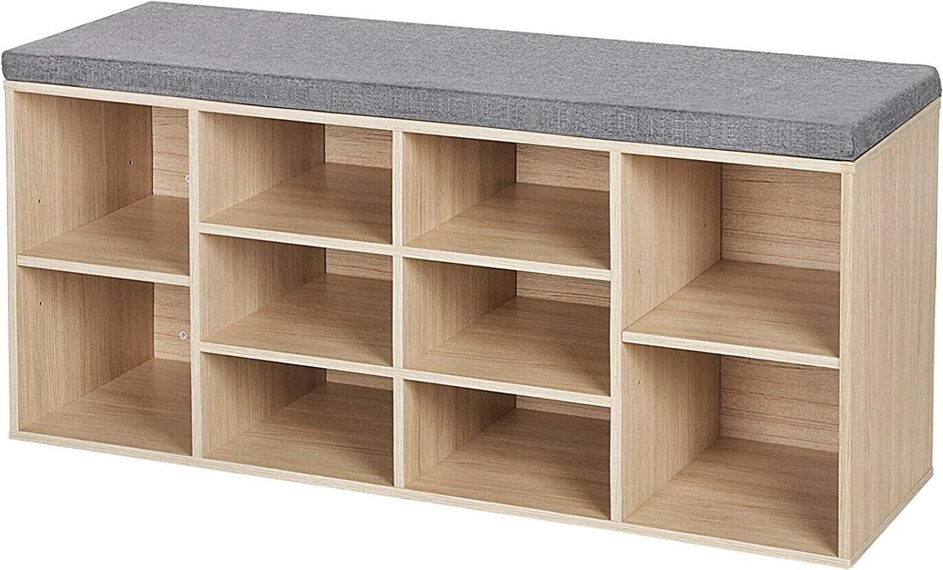 Vasagle Shoe rack for 10 pairs, made of wood, with bench, 104 x 48 x 30cm, 10 compartments, natural