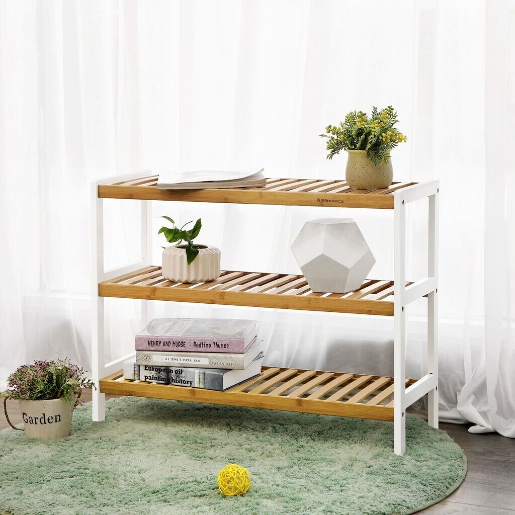 Songmics Shoe rack for 12 pairs, made of bamboo, 70 x 55 x 26cm, 3 levels,  white / brown a € 33,99 (oggi)