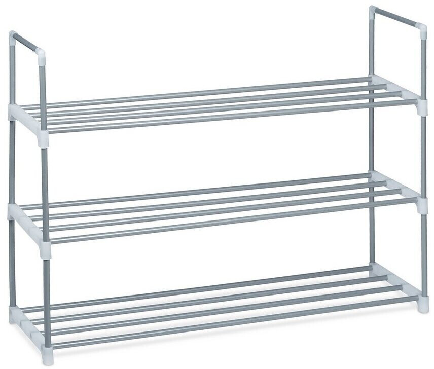 Relaxdays Shoe rack for 12 pairs, made of metal, 90 x 70 x 31cm, 3 levels, silver