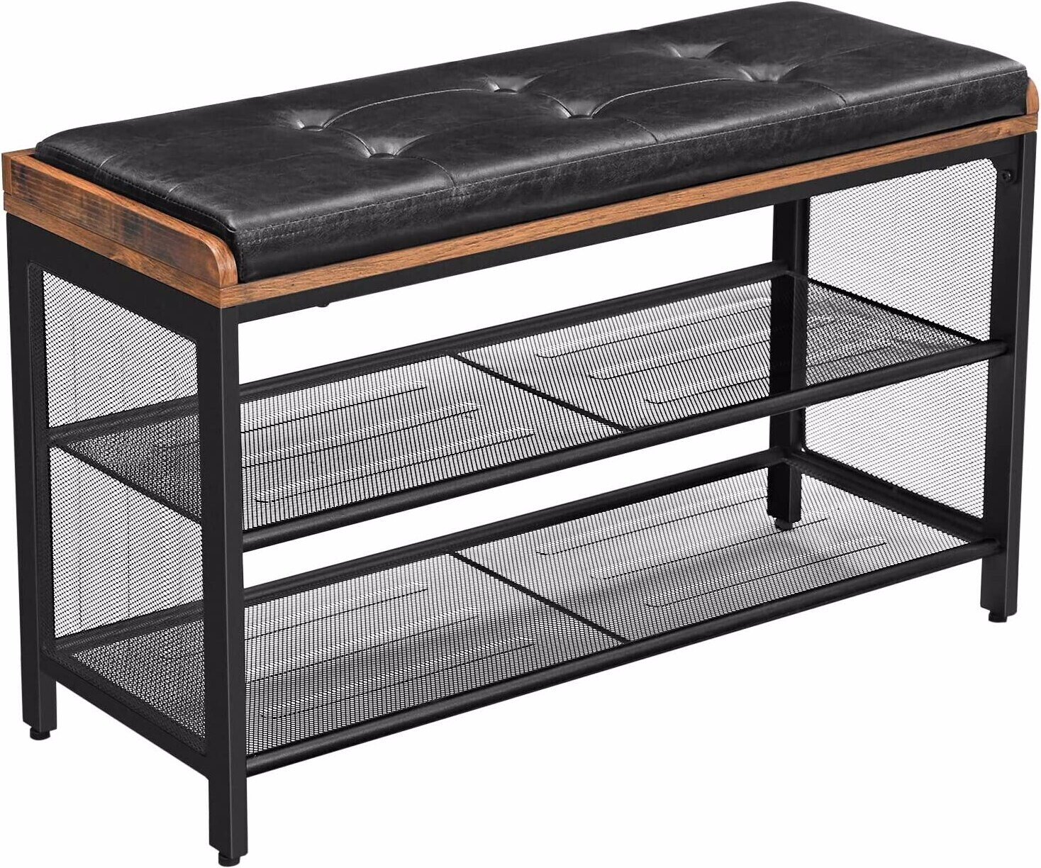 Vasagle Shoe rack for 8 pairs, made of metal, vintage, with bench, 80 x 48 x 30cm, 2 levels, black
