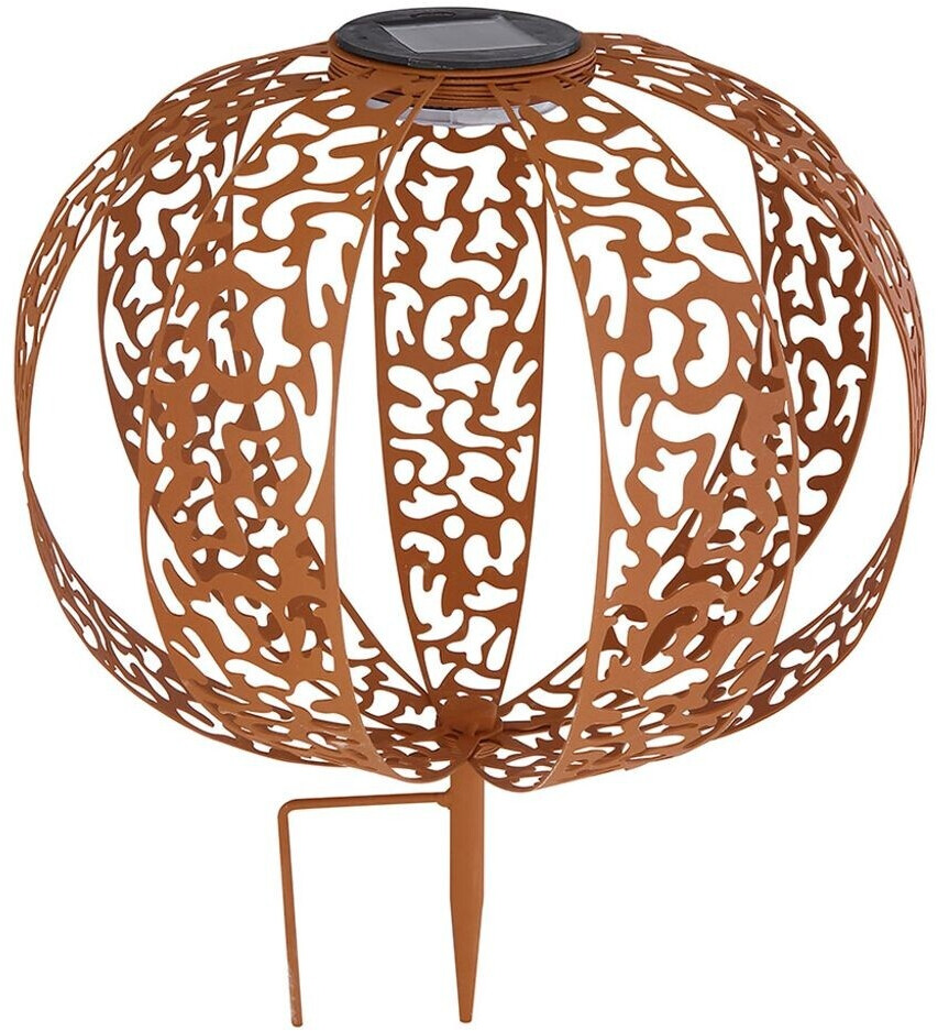 ETC Shop LED solar ball rust look with light effect and ground spike 1x LED warm white 30cm