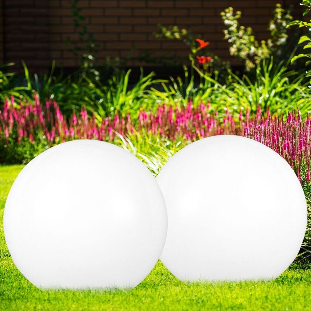 ETC Shop LED plug-in lights ball round white with ground spike IP44 battery plastic white silver LED set of 3