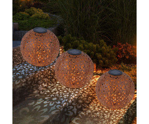ETC Shop Solarlampe Kugel rost Erdspieß Blumen Dekorstanzungen Metall LED  warmweiß D 20cm 2er Set ab 26,50 €