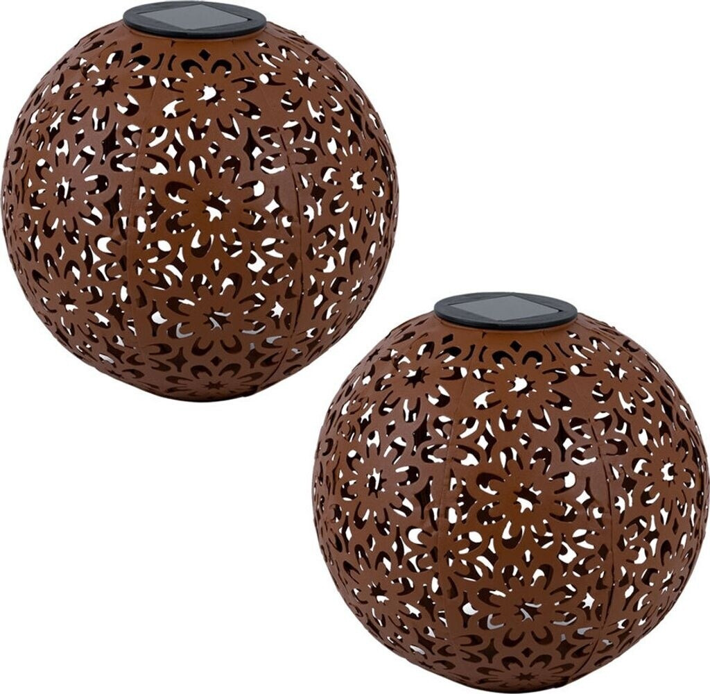 ETC Shop Solar lamp ball rust ground spike flower decorative stamping metal LED warm white D 20cm set of 2
