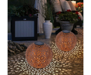 ETC Shop Solarlampe Kugel rost Erdspieß Blumen Dekorstanzungen Metall LED  warmweiß D 20cm 3er Set ab 39,90 €